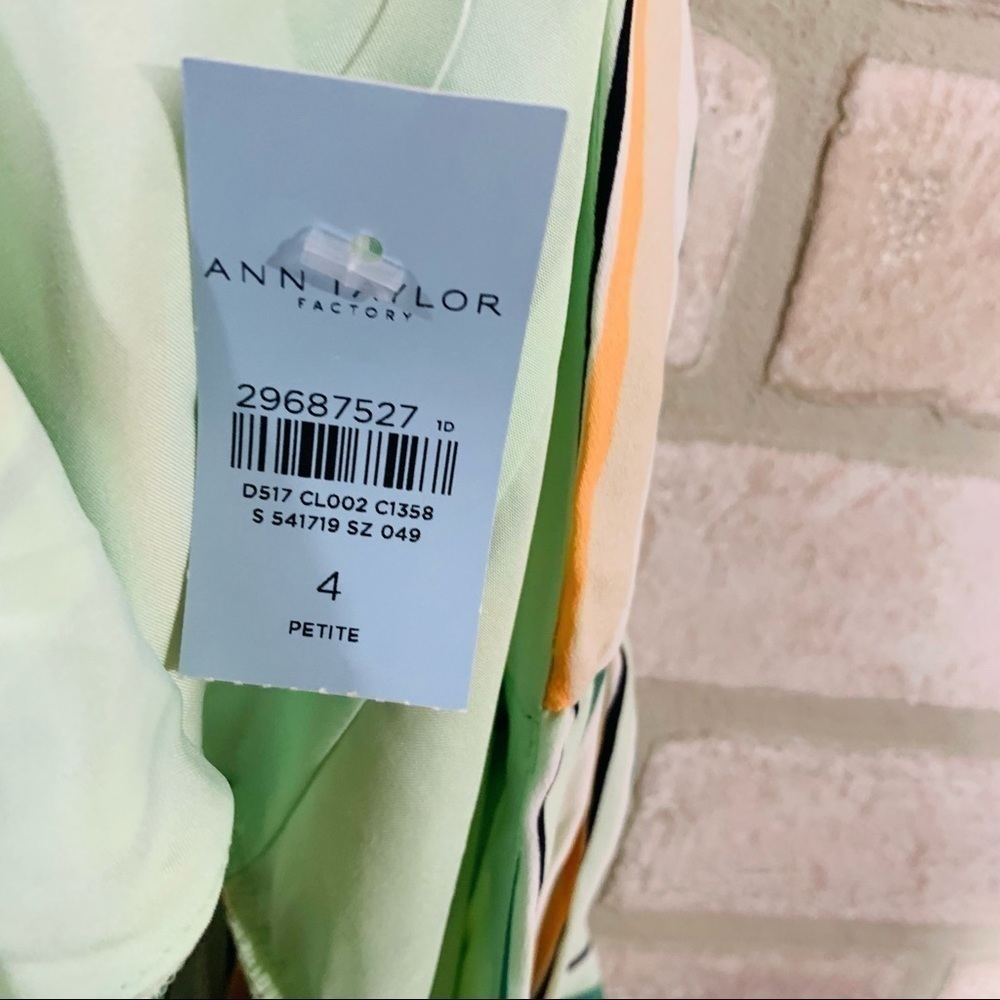 Ann Taylor Factory NWT Striped Herbal Green Halter Midi Dress Size 4P - Picture 11 of 12